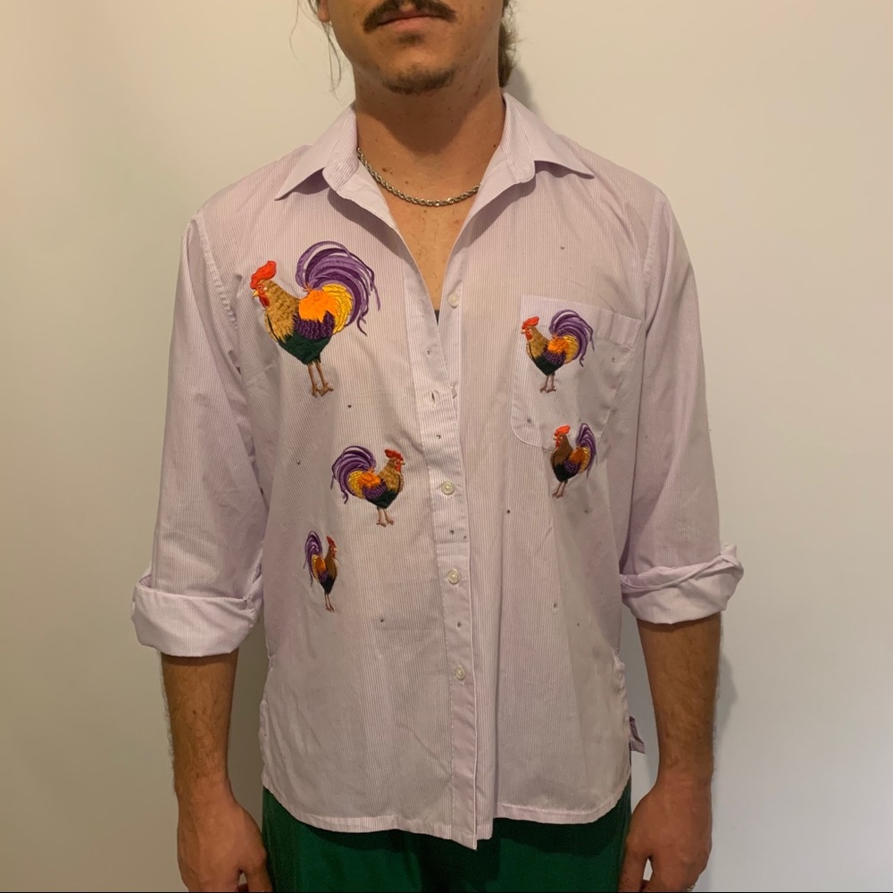 Rhinestone Bedazzled Rooster Button Down Shirt - image 2